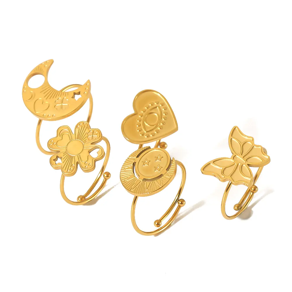 1 Piece Simple Style Clover Shape Stainless Steel 18K Gold Plated Women's Adjustable Rings h5 